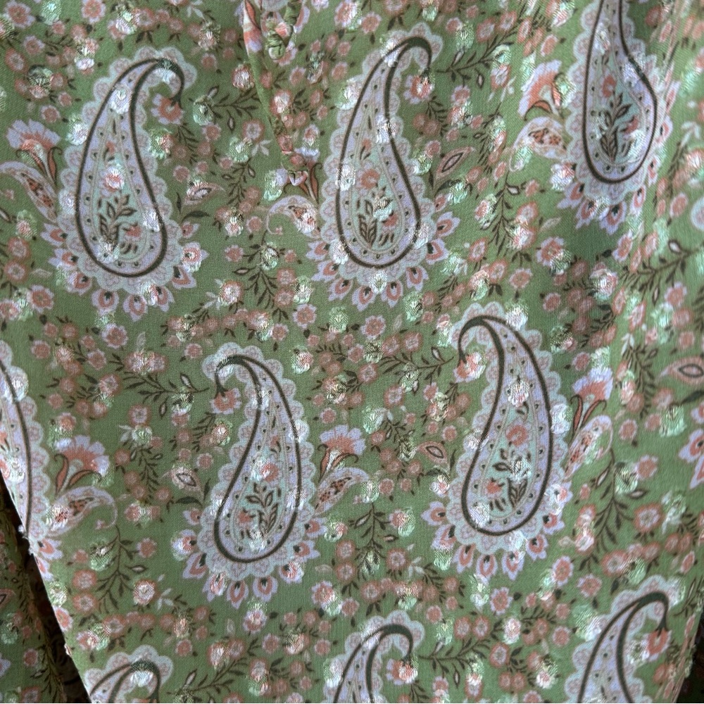 DR2 Paisley Floral Peasant Blouse XL Sage Green Boho Ruffle NWT - Picture 10 of 14